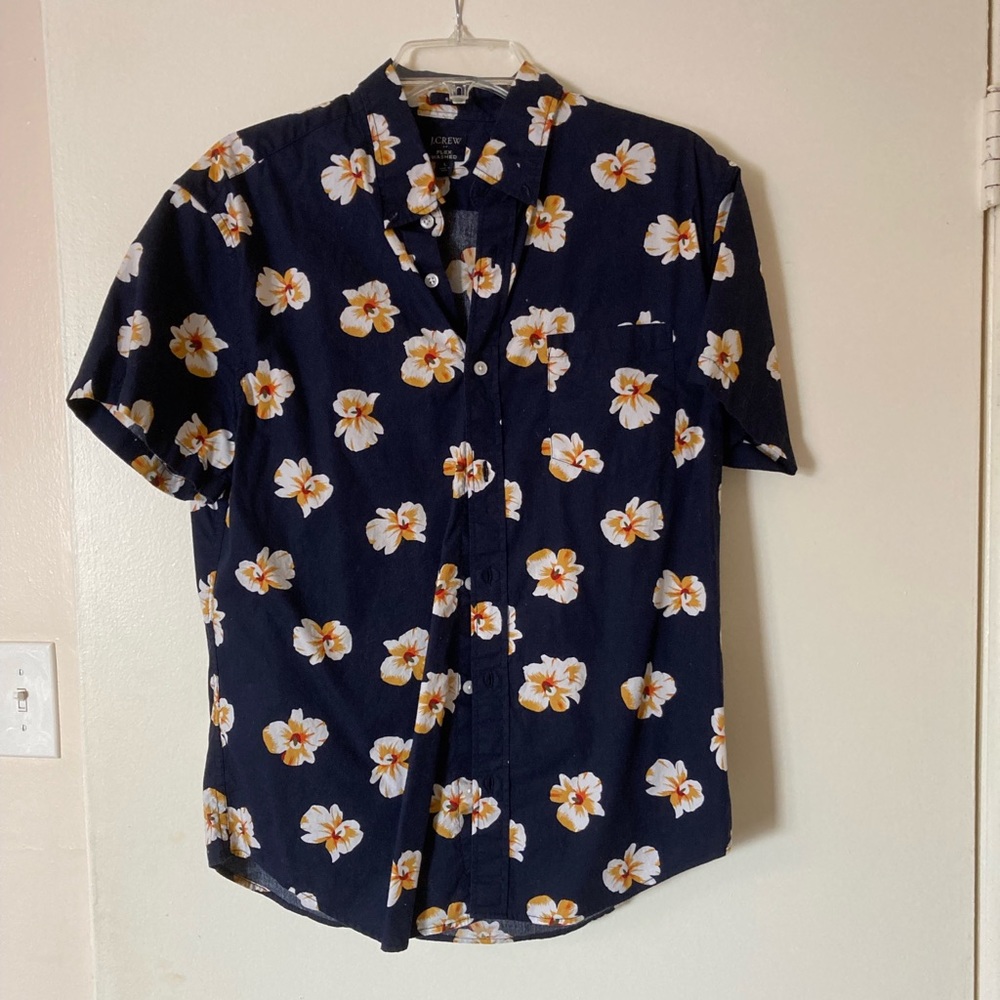 J Crew Blue Floral Long Sleeve Button Up Shirt